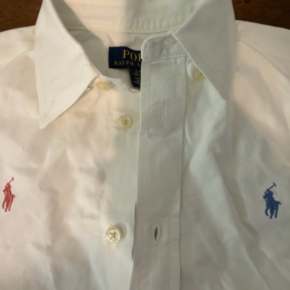 Polo Ralph Lauren White Button Down Embroidered Shirt Large 14-16 Pastel/Easter - Picture 6 of 7